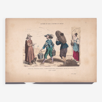 Une illustration , une image d'époque : editeur f . roy costumes de paris  : porteur d'eau - aveugle