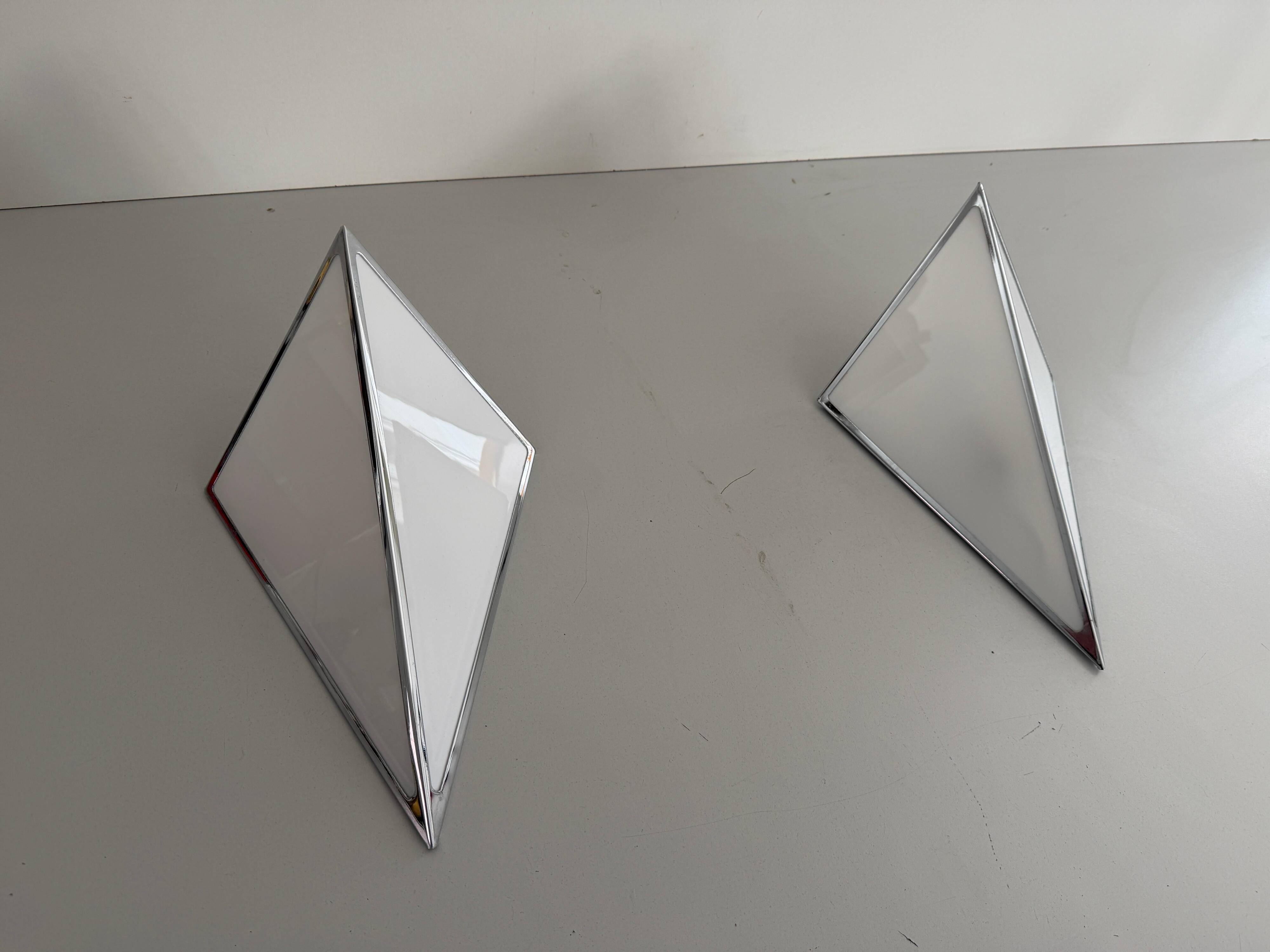 Pair of opal glass wall lights with an aluminium body, 1980s, Germany