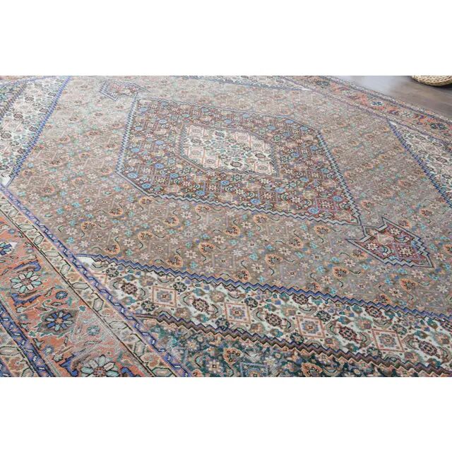 1970s Vintage Persian Handmade Wool Cotton Brown Area Rug 296x380
