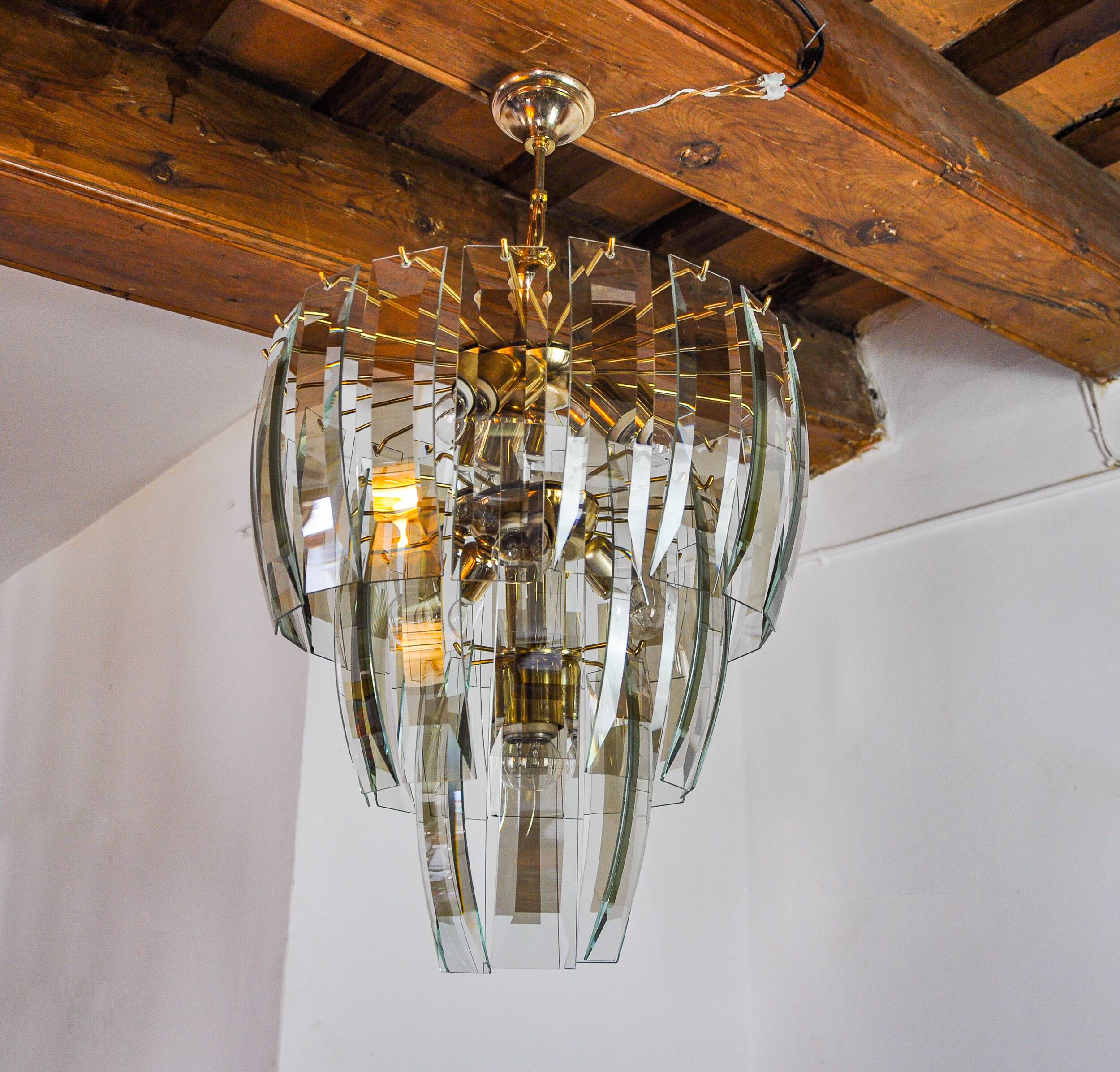 Black Veca chandelier 3 levels, Murano glass, Italy, 1970