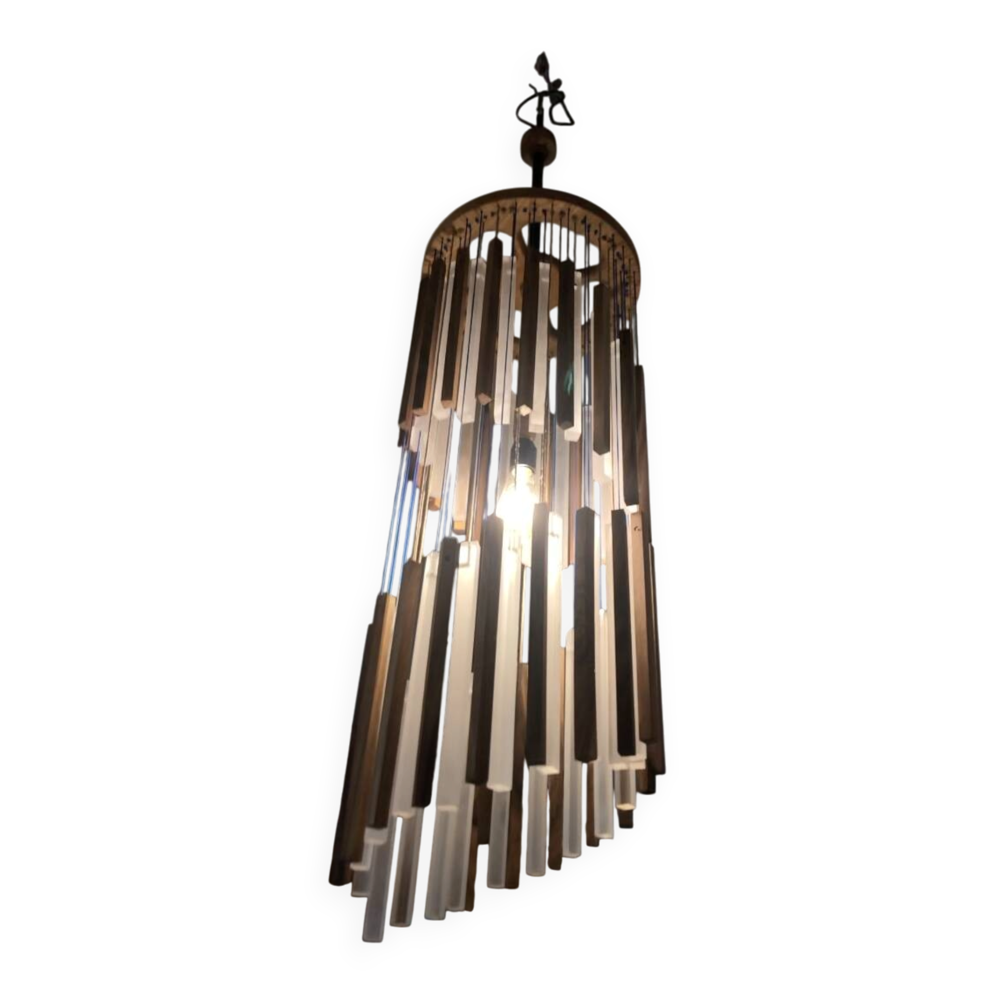 Walnut and plexiglass tube pendant light