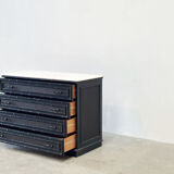 Meuble en rotin noir avec plateau en marbre