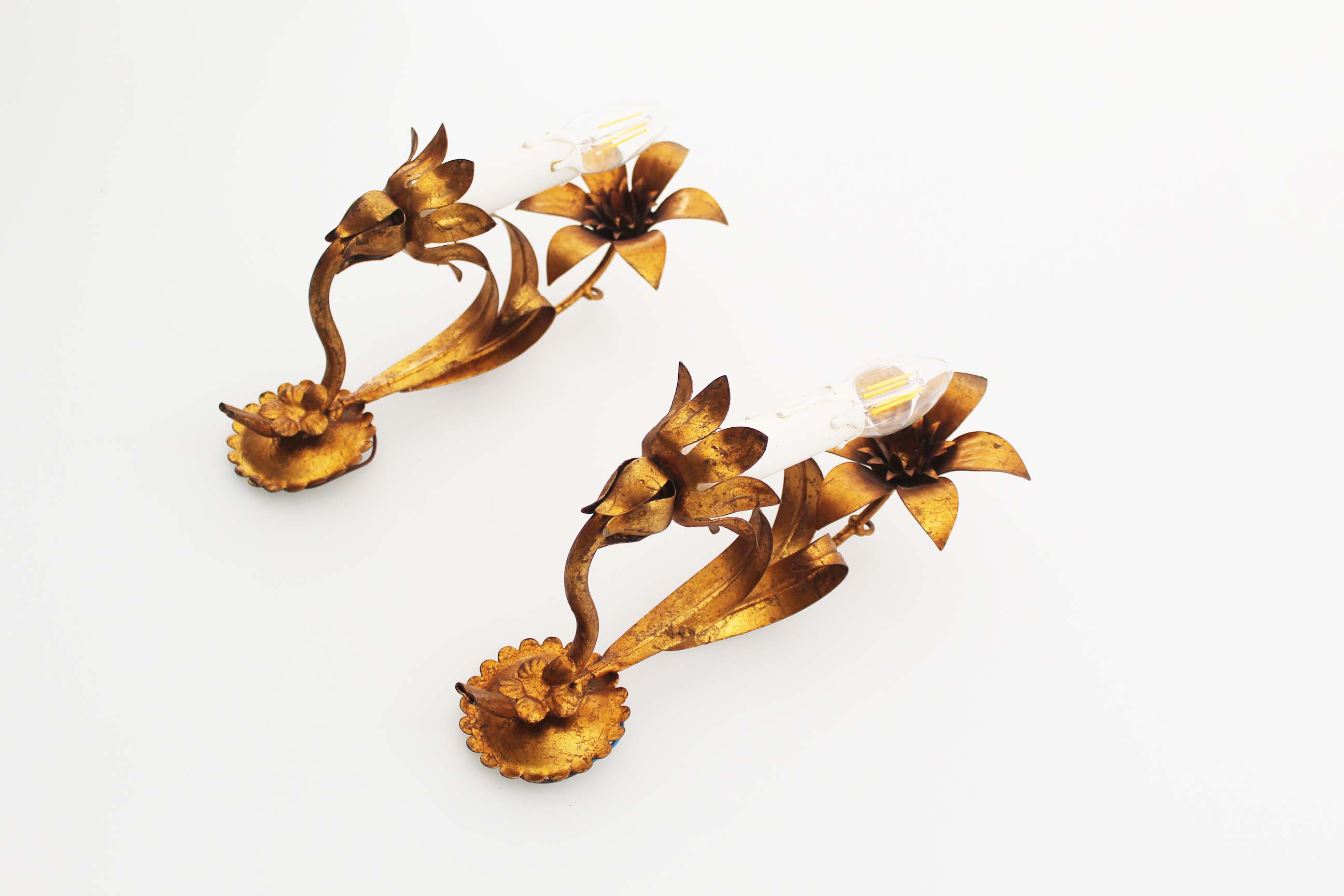 Pair of Vintage Gilt Flower Scones by Hans Kögl