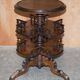 Victorian oak library table, two levels, pokerwork top.