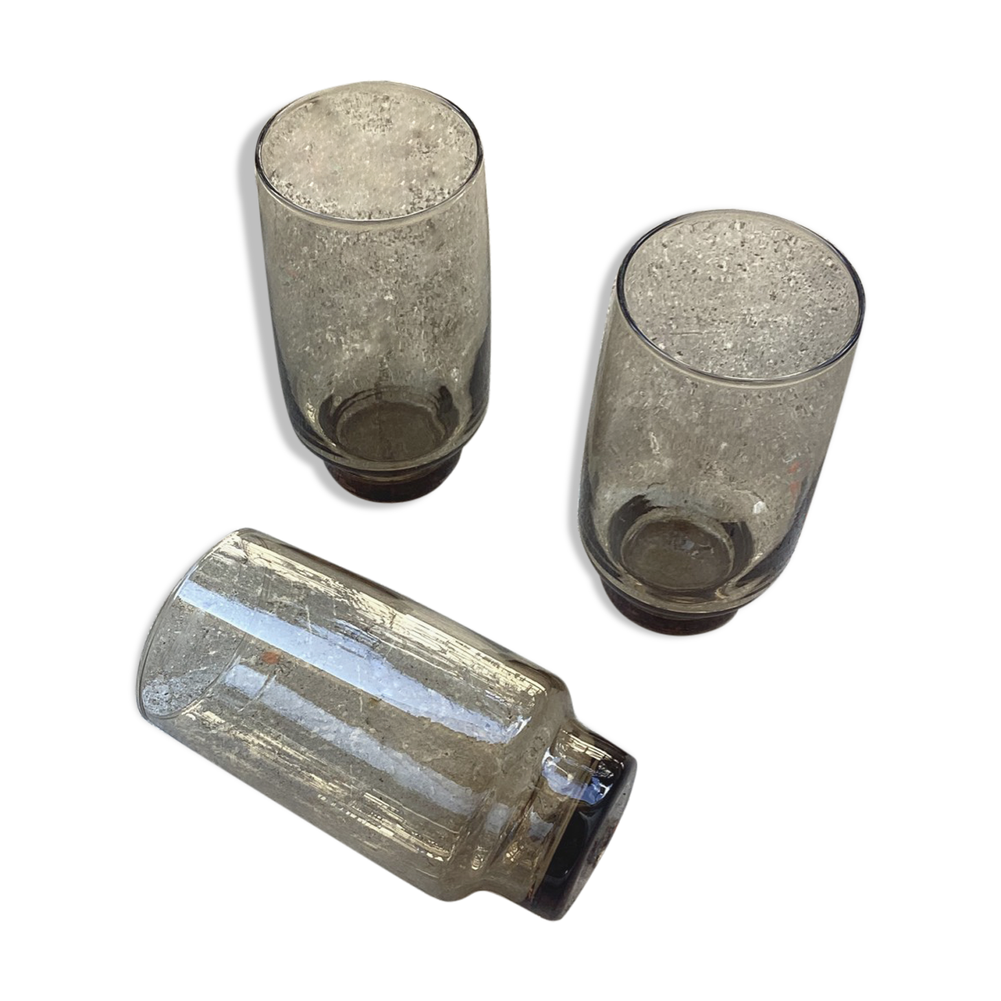 3 vintage glasses in smoked glass