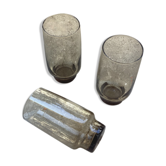 3 verres vintage en verre fumé