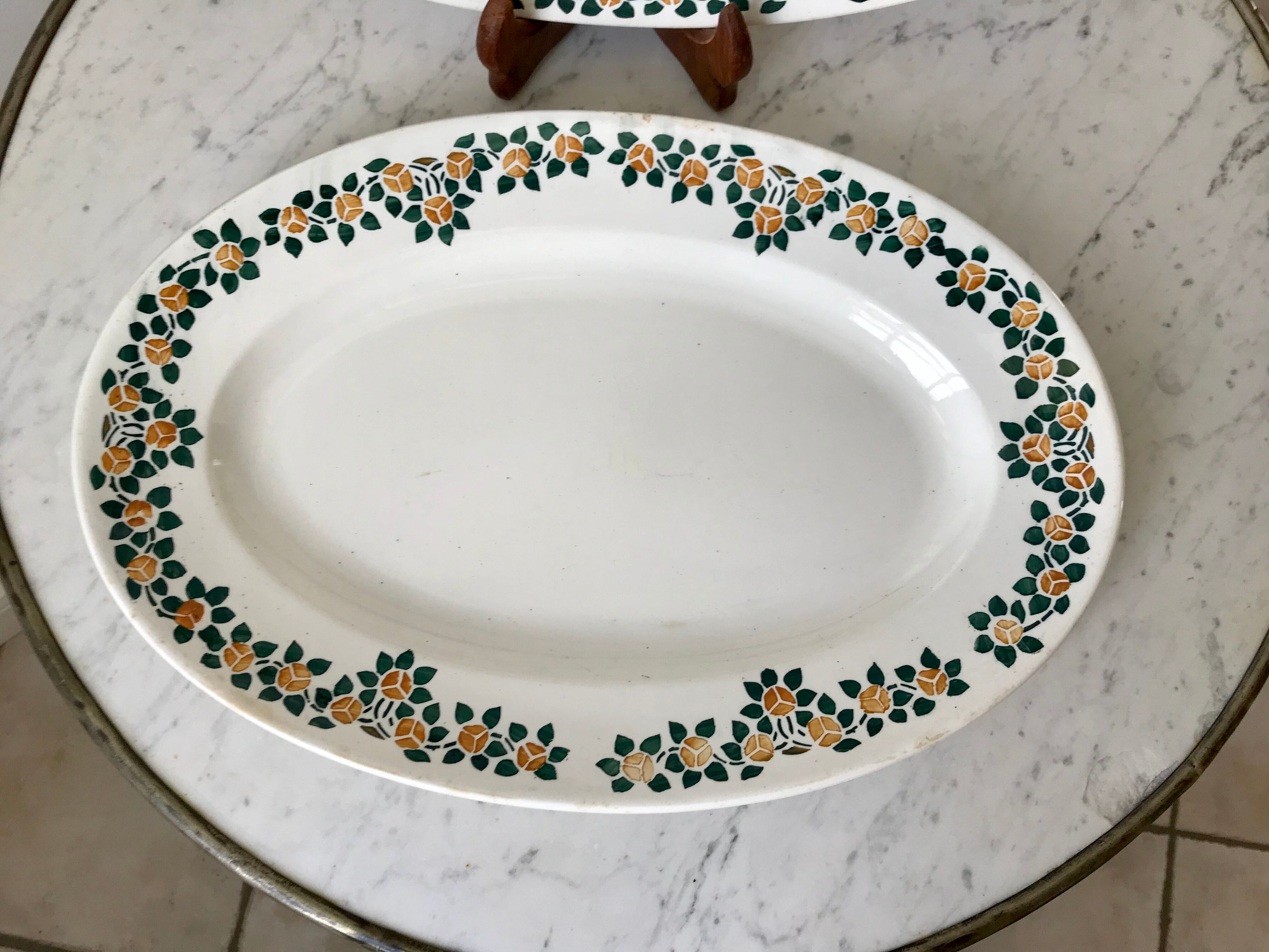 Duo of oval dishes earthenware New Givors model "Rita" 30s