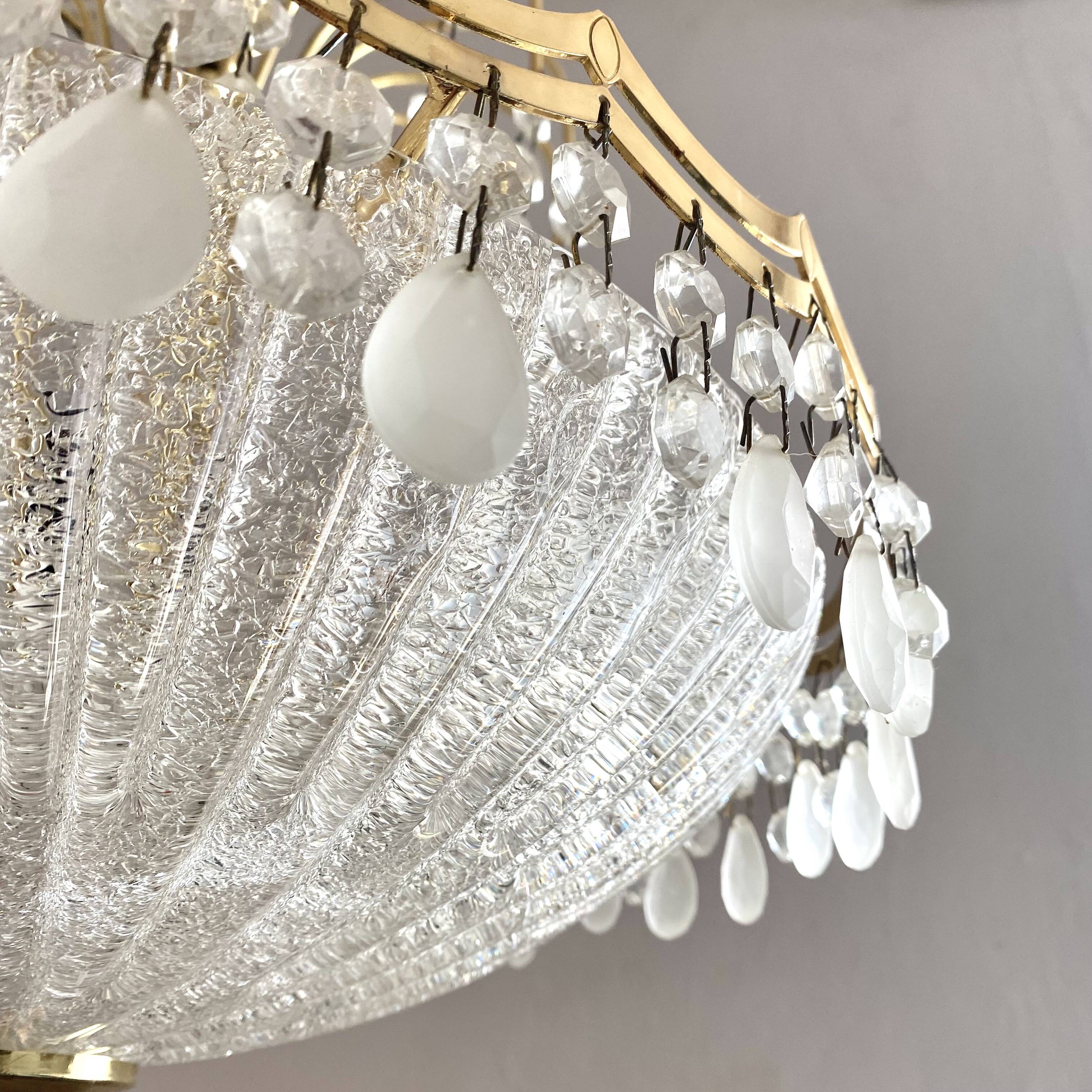 Gold metal basin pendant light with tassels - Italy