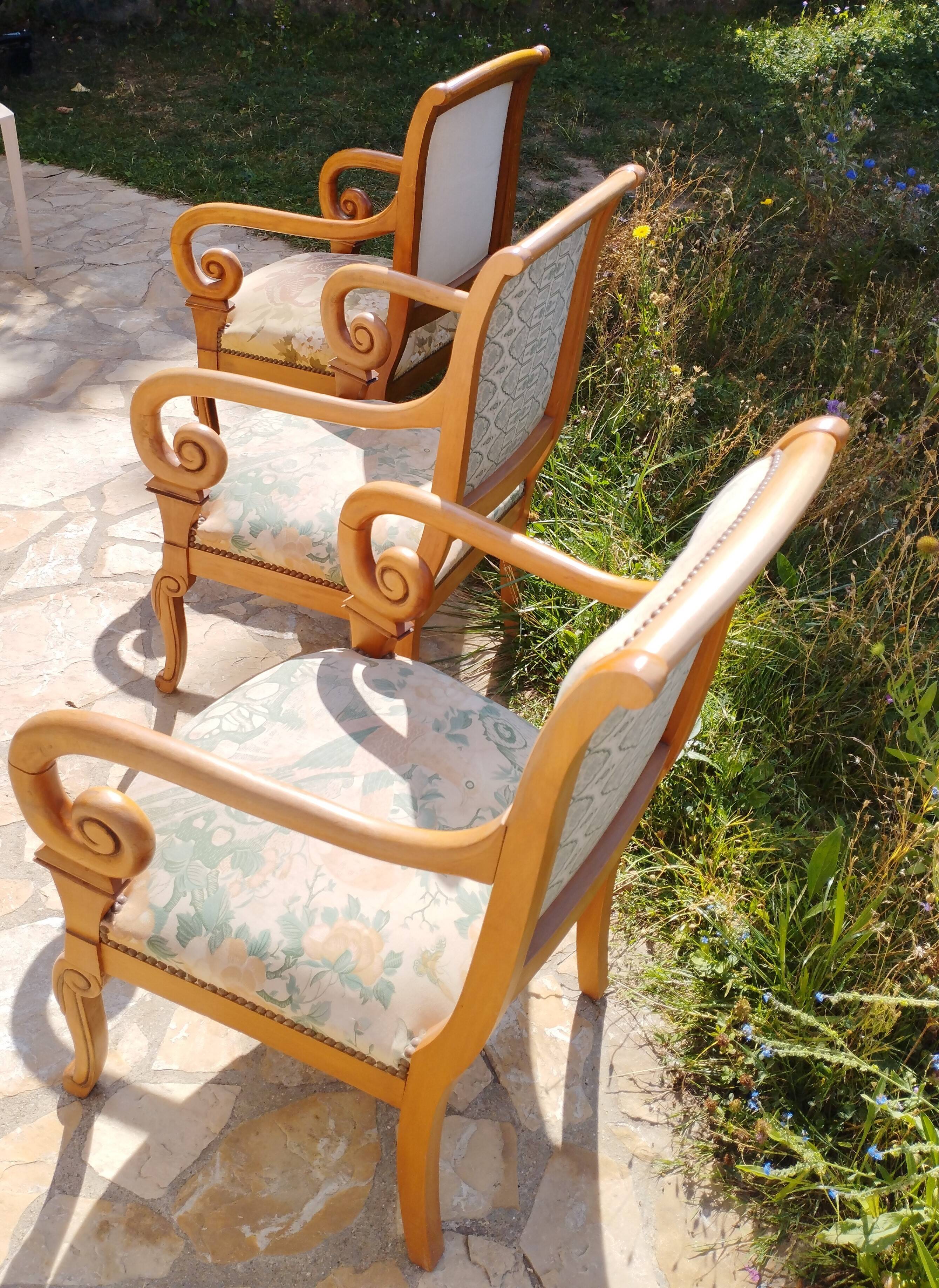 Three cross-back chairs in Restoration style.
