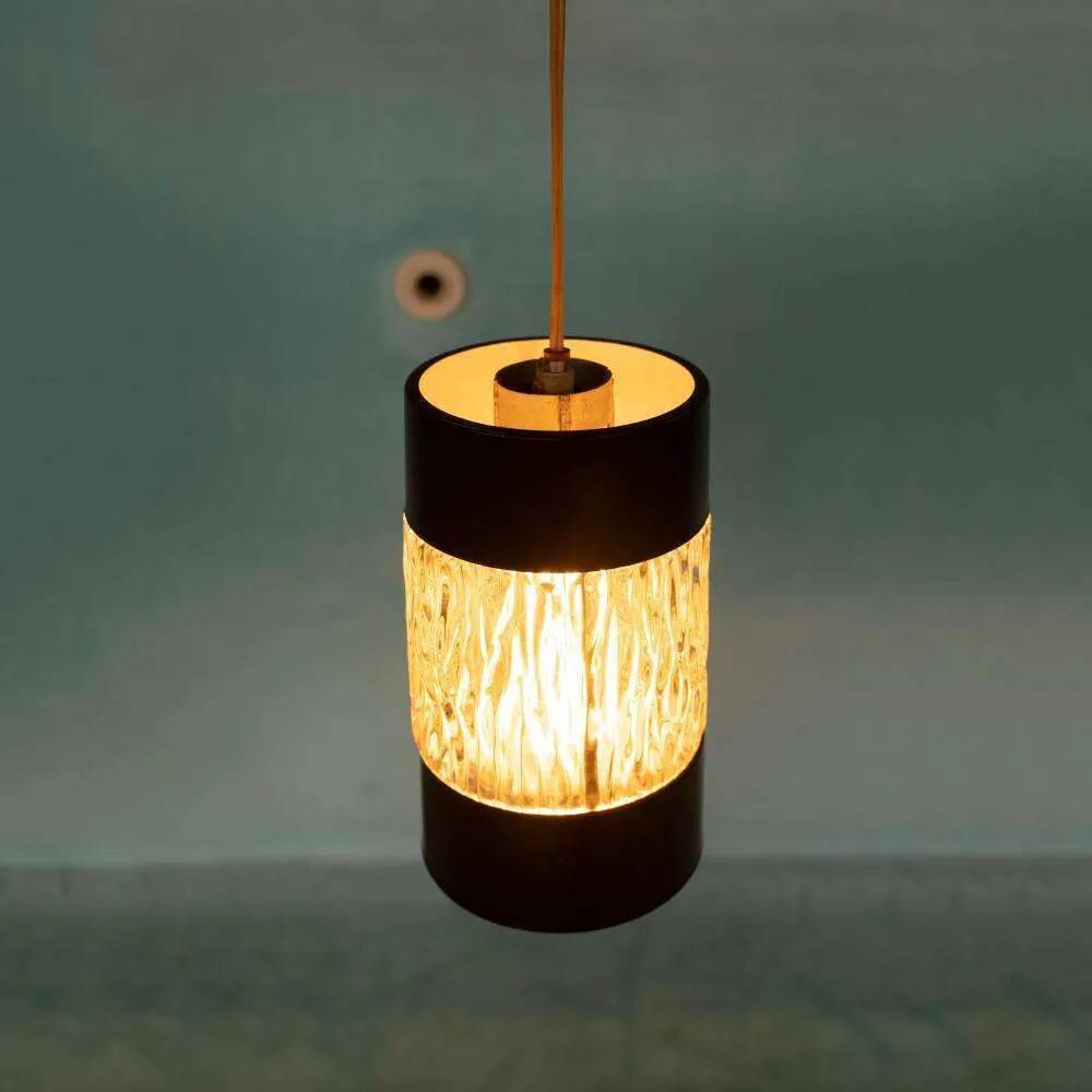1960s vintage glass pendant, Japandi ribbed glass lamp