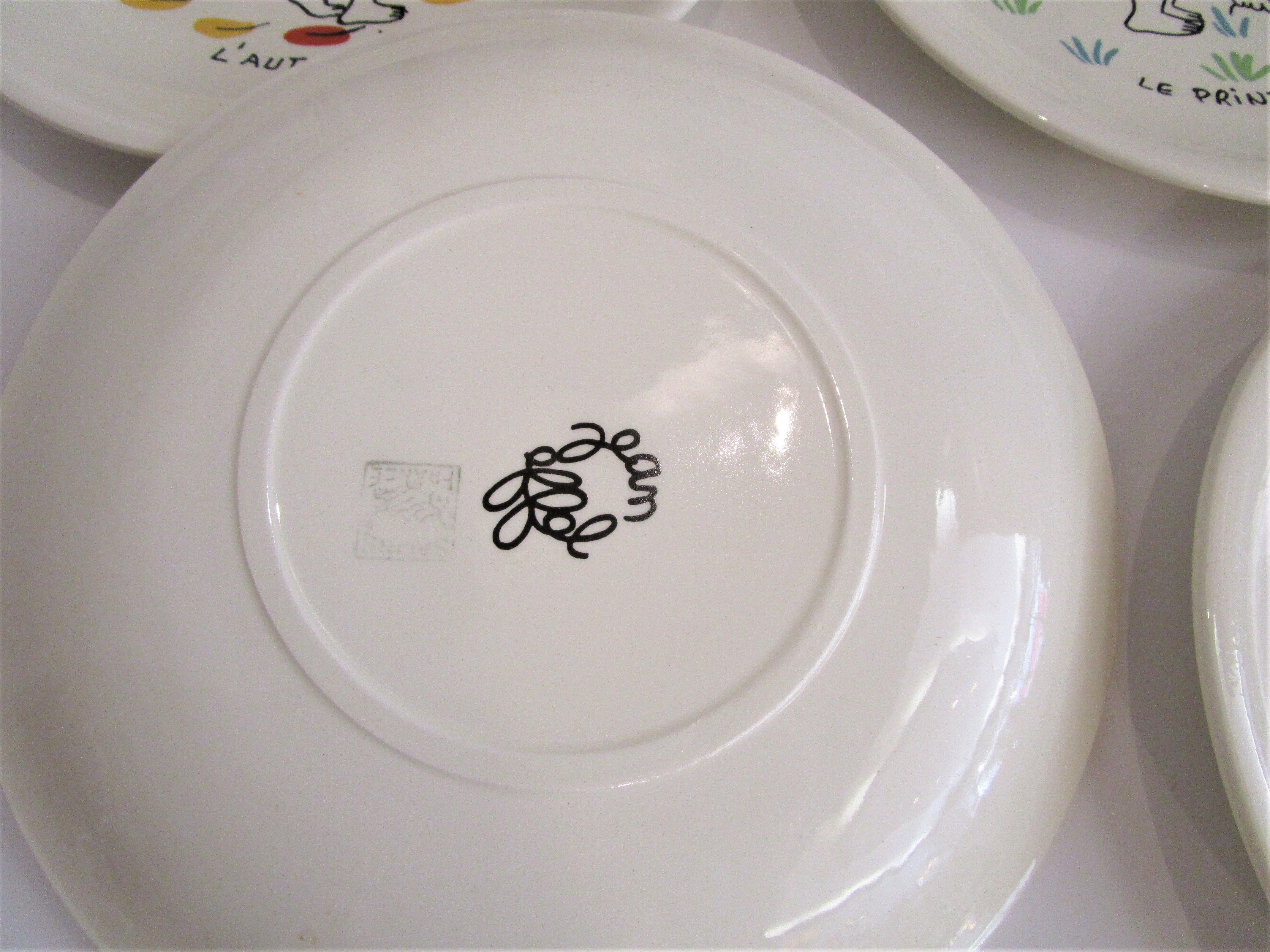 Four plates The 4 seasons by Jean Effel earthenware Salins 60s