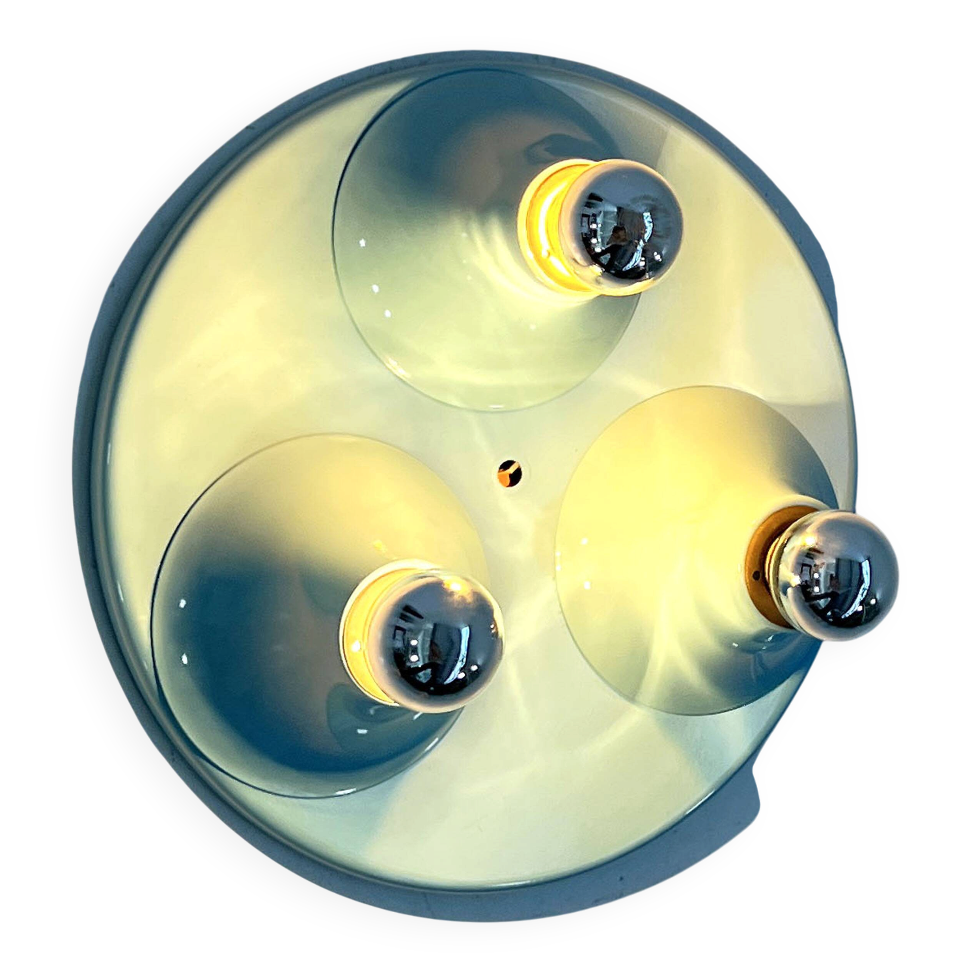 Blue wall light with 3 bulbs, 1980