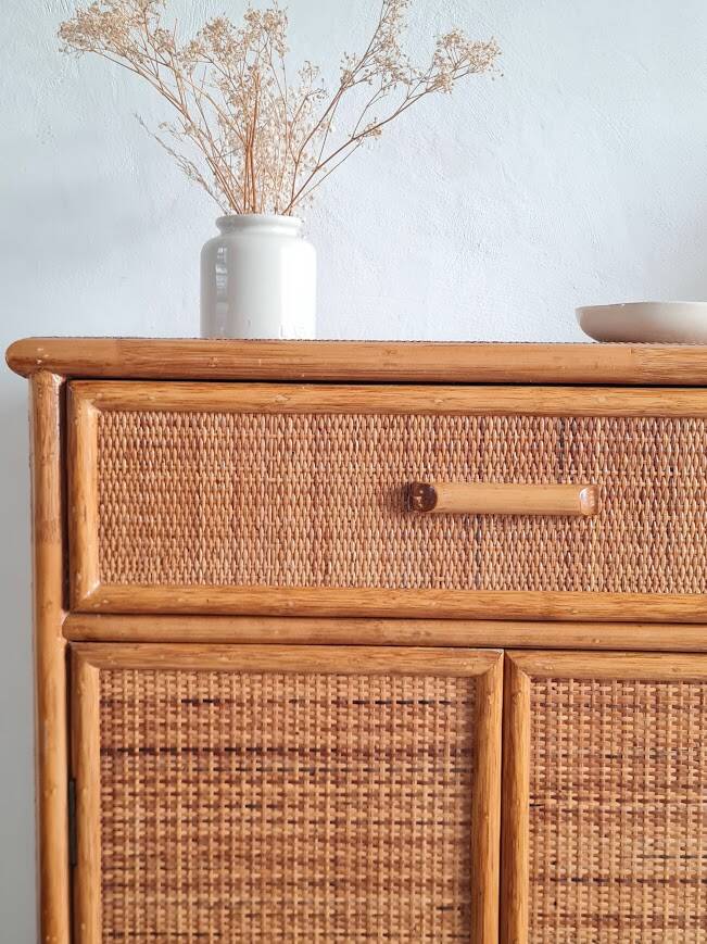 Vintage rattan sideboard from the 1970s.