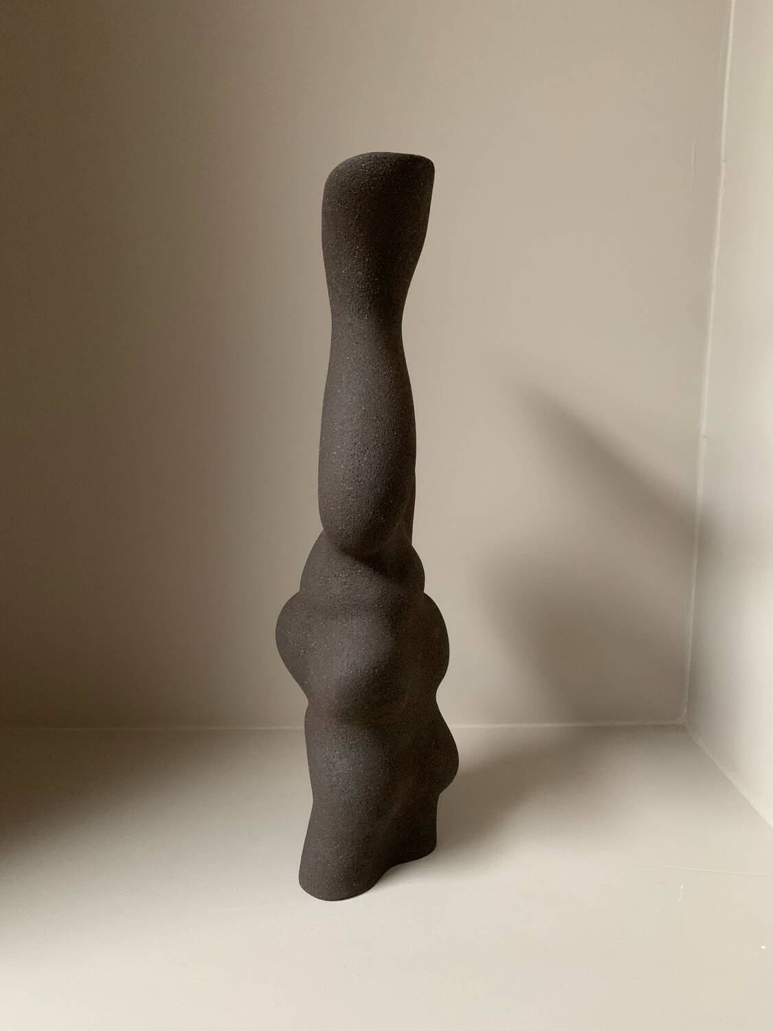 Black stoneware vase in an organic shape