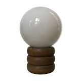 Vintage globe opaline lamp on raw wooden base