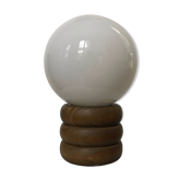 Vintage globe opaline lamp on raw wooden base