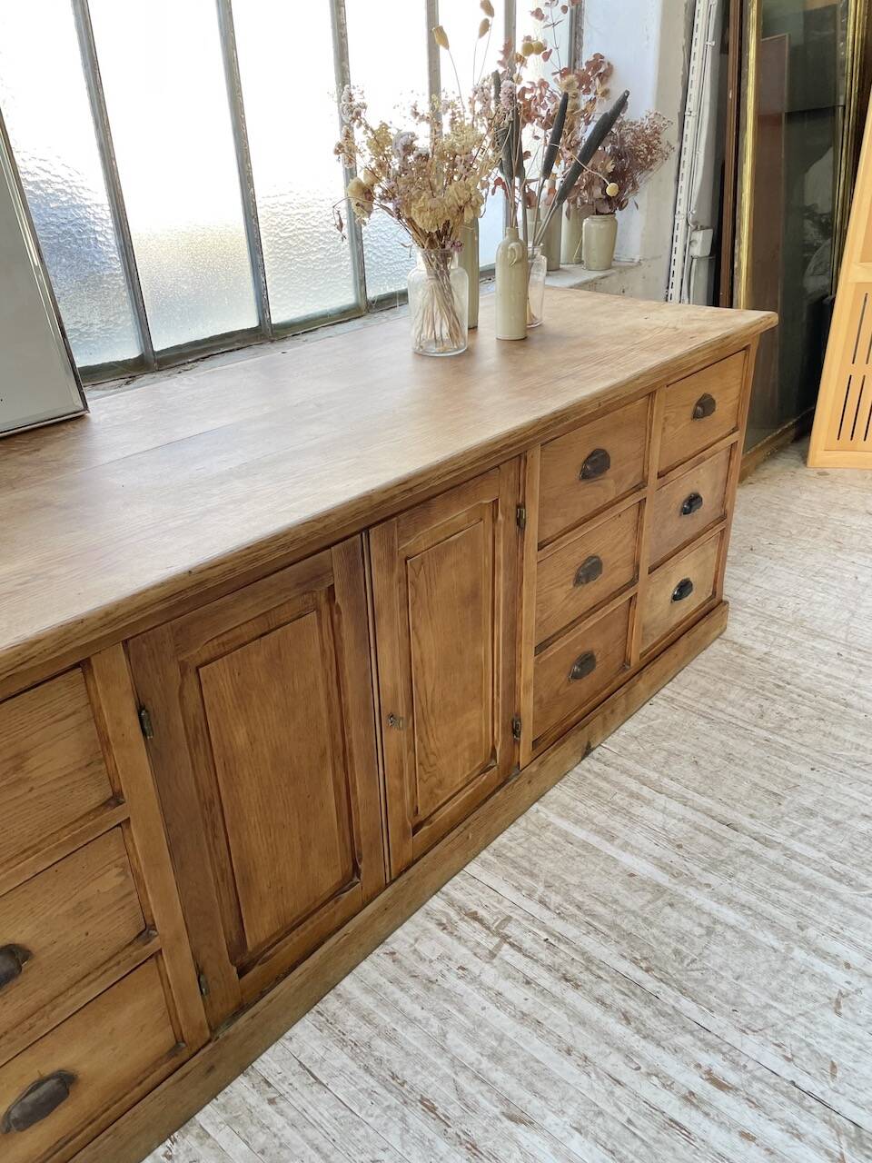 XXL solid oak counter sideboard