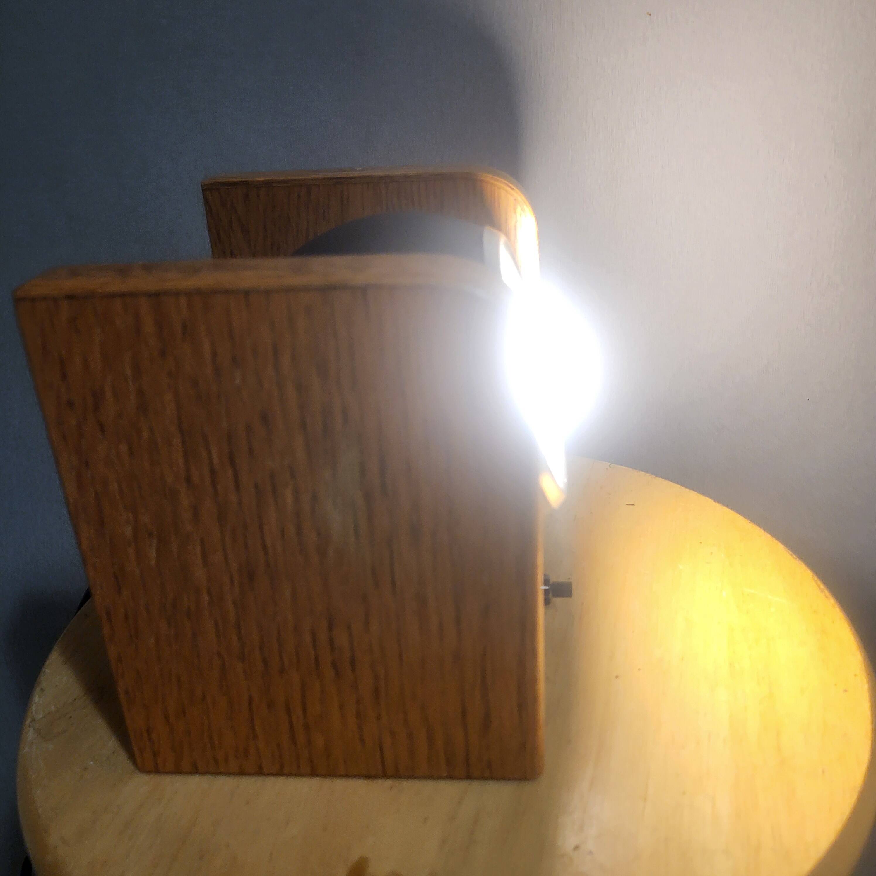 2 white eye lamps, wood, metal, vintage, Germany