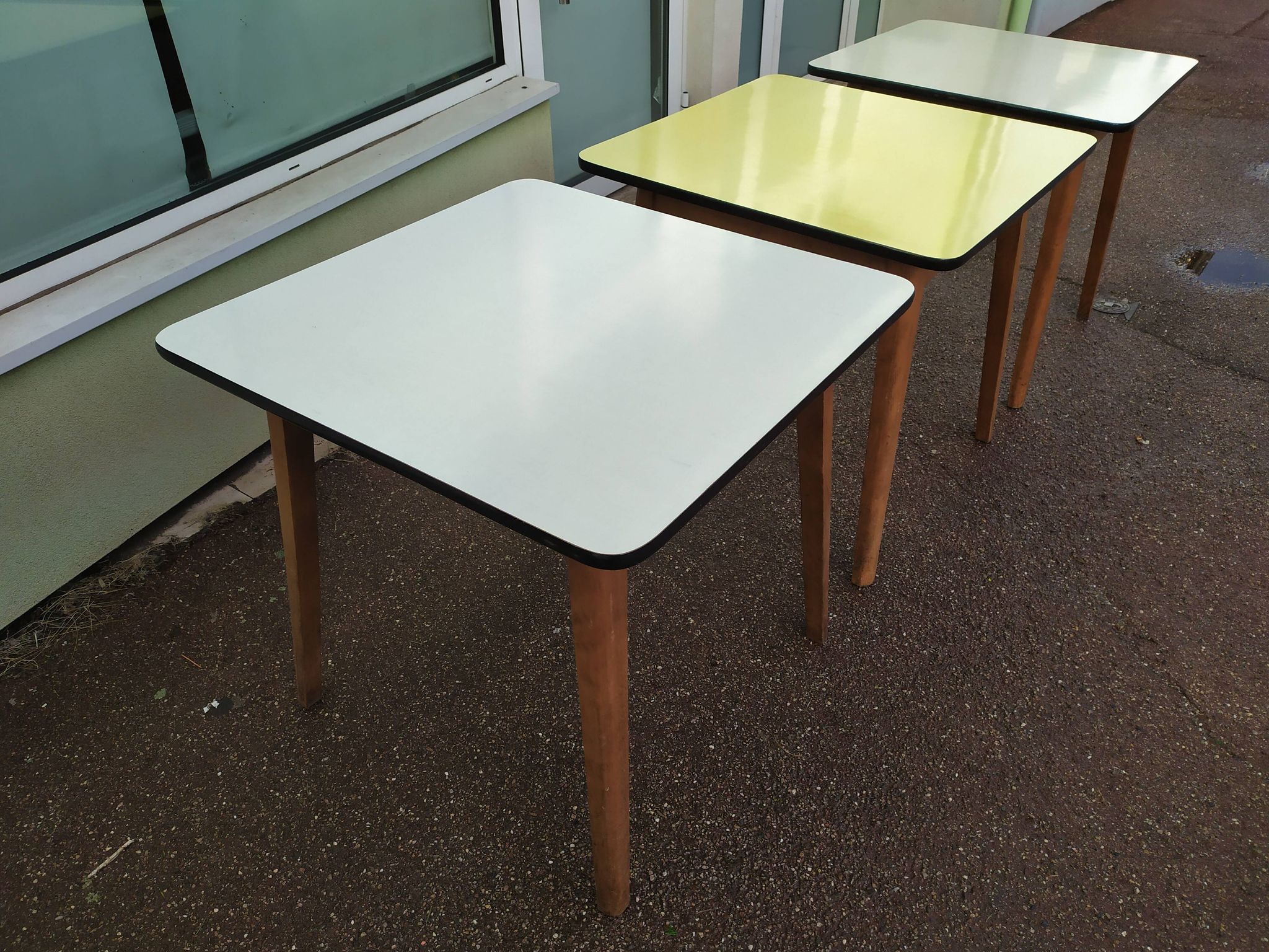 Lot of 3 Formica and Wood Bistro Tables - 1950 - 1960