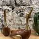 Pair of duck or swan in wood and brass sculpture