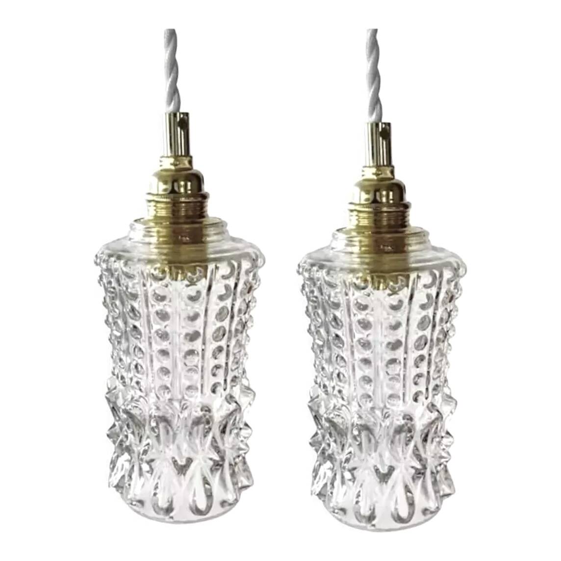 Vintage chiseled glass portable lamps