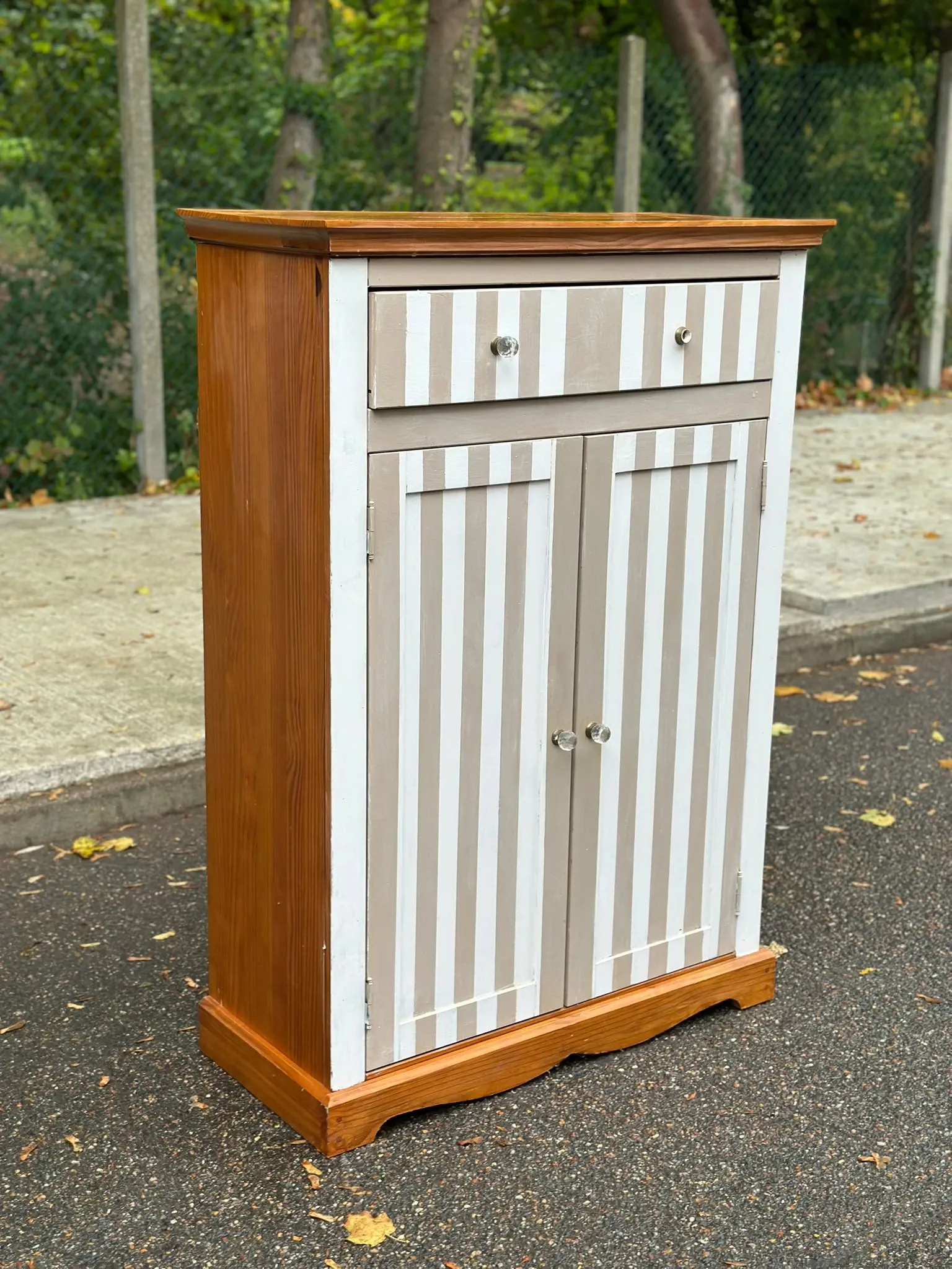 Shabby chic wardrobe sideboard — Striped pattern & solid wood 1990