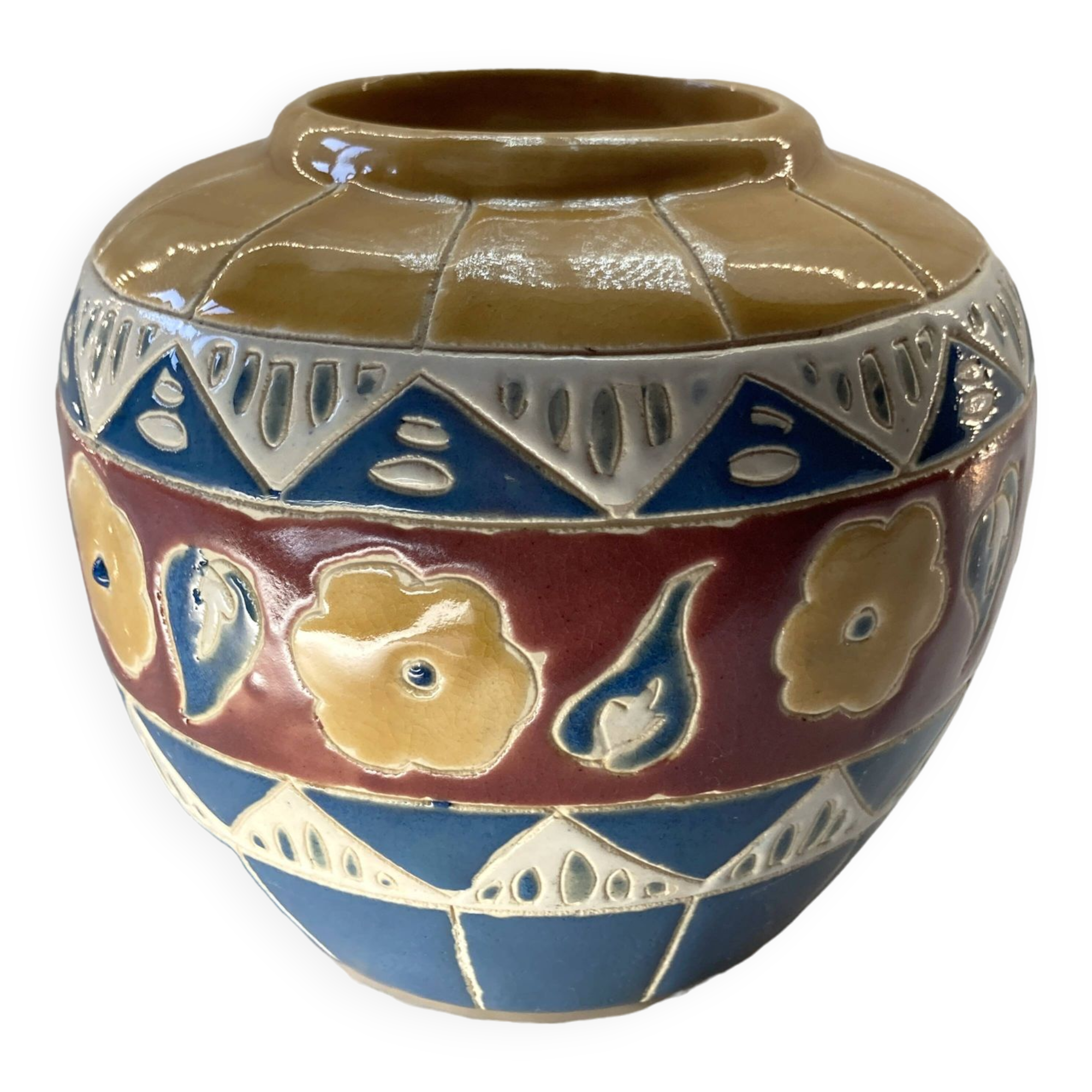 Old pot cover in enamelled and cloisonné earthenware