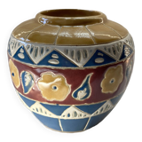 Cache pot ancien en faïence émaillée et cloisonnée