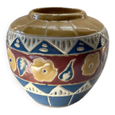 Cache pot ancien en faïence émaillée et cloisonnée