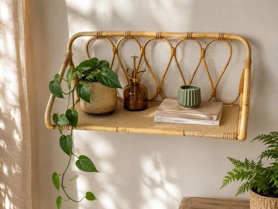 1960s rattan wall shelf