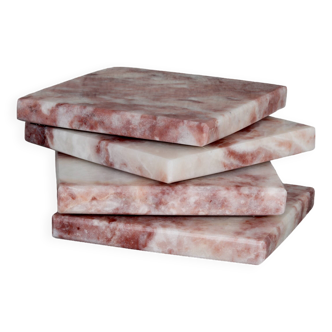 Madeji – Sous-verres carrés en marbre naturel rose – lot de 4