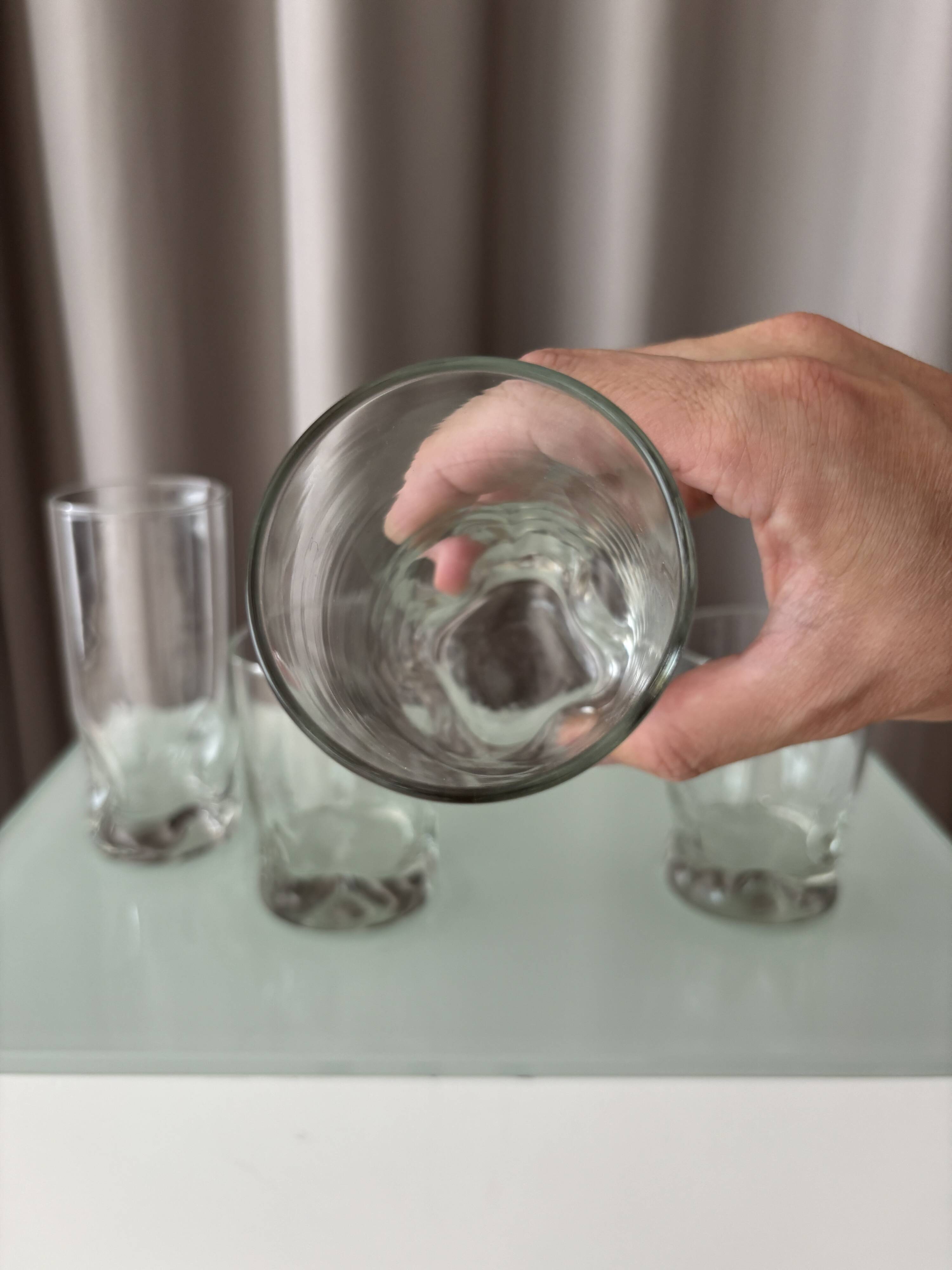 Set of 4 Vintage Sculptural Drinking Glasses | Thick Glass Tumblers & Highb
