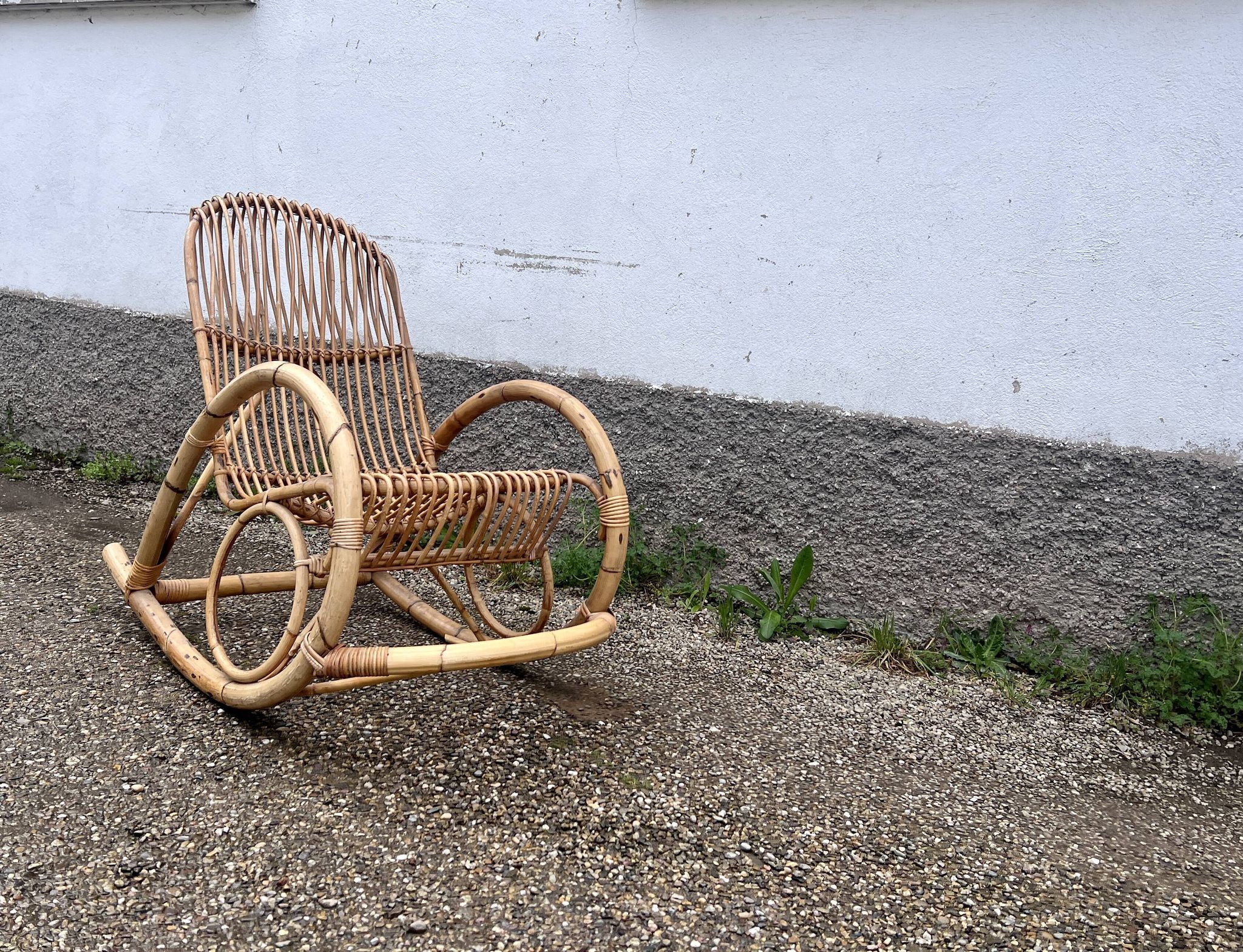 Rocking chair rotin 1960 bambou