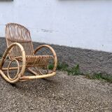 Rocking chair rotin 1960 bambou