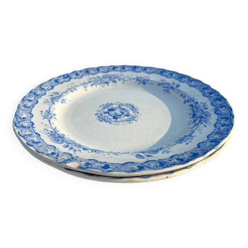 2 Antique Earthenware Plates (Blue Decor)