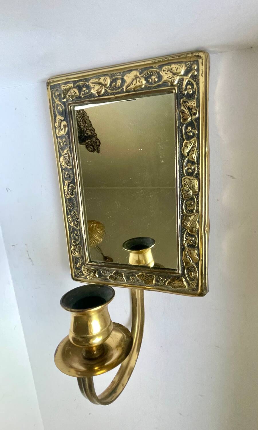 Vintage  Brass Wall mirrored Candle Sconce