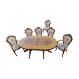 Extendable table and 5 armchairs Louis XV style
