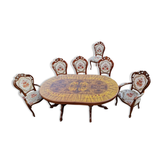 Extendable table and 5 armchairs Louis XV style