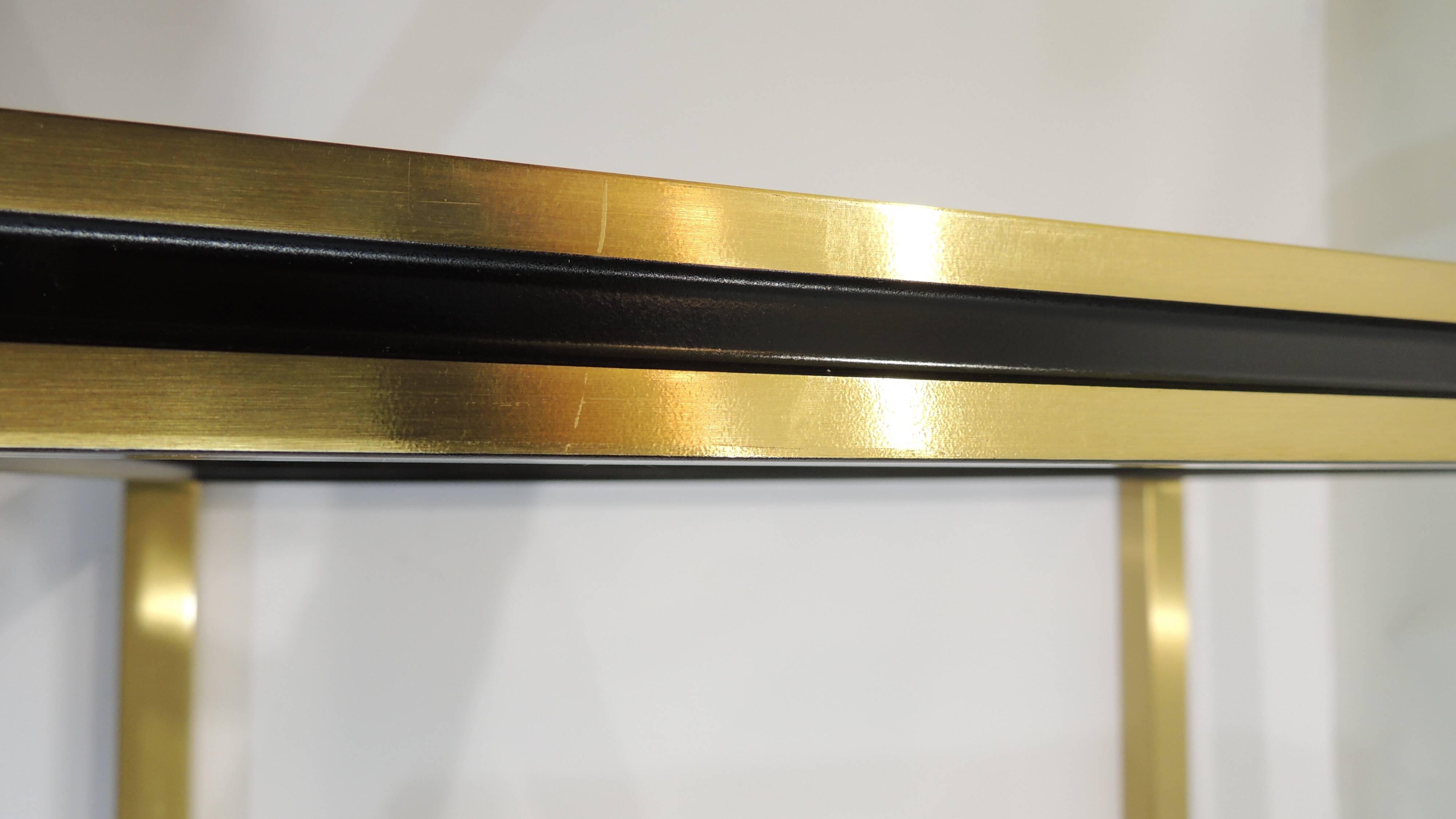 Set of Nesting Coffee Tables in Gold Metal & Beveled Glass by Pierre Vandel