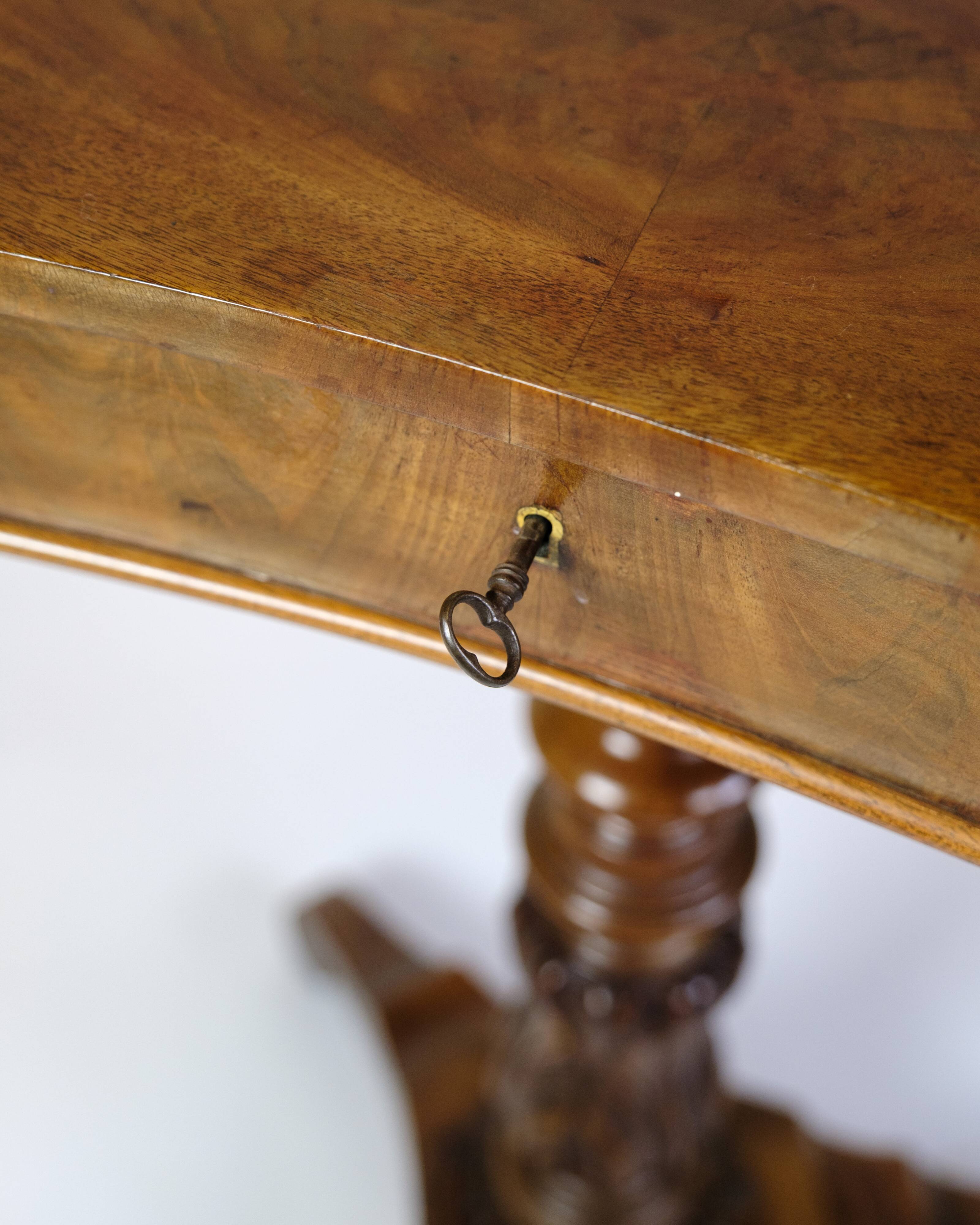 Anitque Side/Sewing Table On Column Made In Mahogany From 1890s