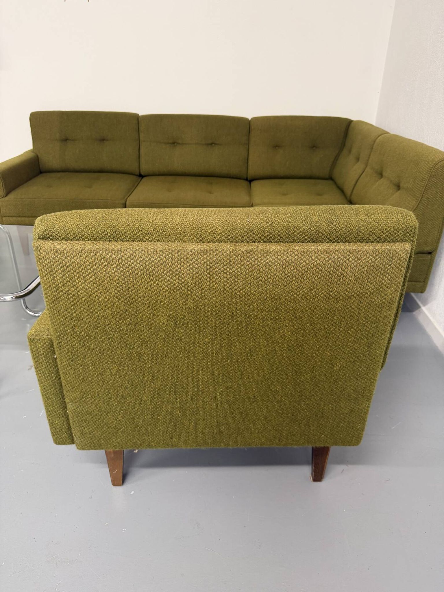Vintage modular Scandinavian design green fabric corner sofa 1960s
