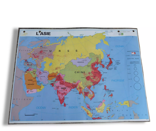 Carte scolaire poster vintage Asie édition MDI / ancienne carte / carte scolaire/ Magic'Puce