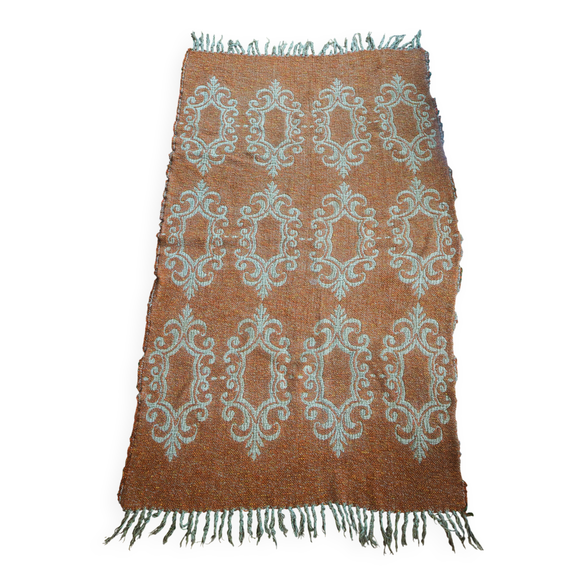 Large vintage orange and white rug in 70s/Baroque style (170x95)