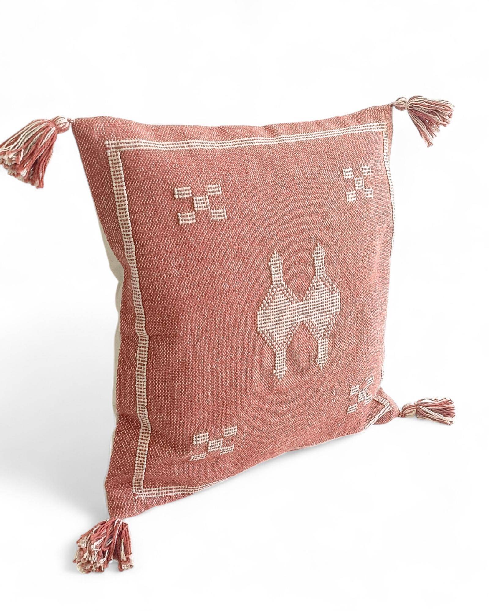Coussin en lin marocain fait à la main, rose et crème, style mauresque, neuf