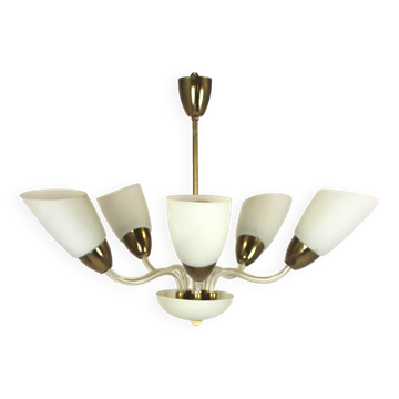 Mid-century steel & glass pendant lamp, 1960s