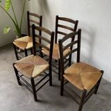 Set of 4 straw chairs from the 50s Dudouyt