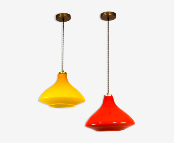 Suspensions en verre jaune et orange du milieu du siècle