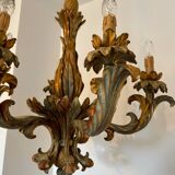 70s Hollywood Regency style chandelier in carved wood