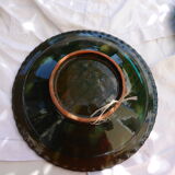 Hand-painted vintage oriental hollow dish, black patterns on a turquoise background