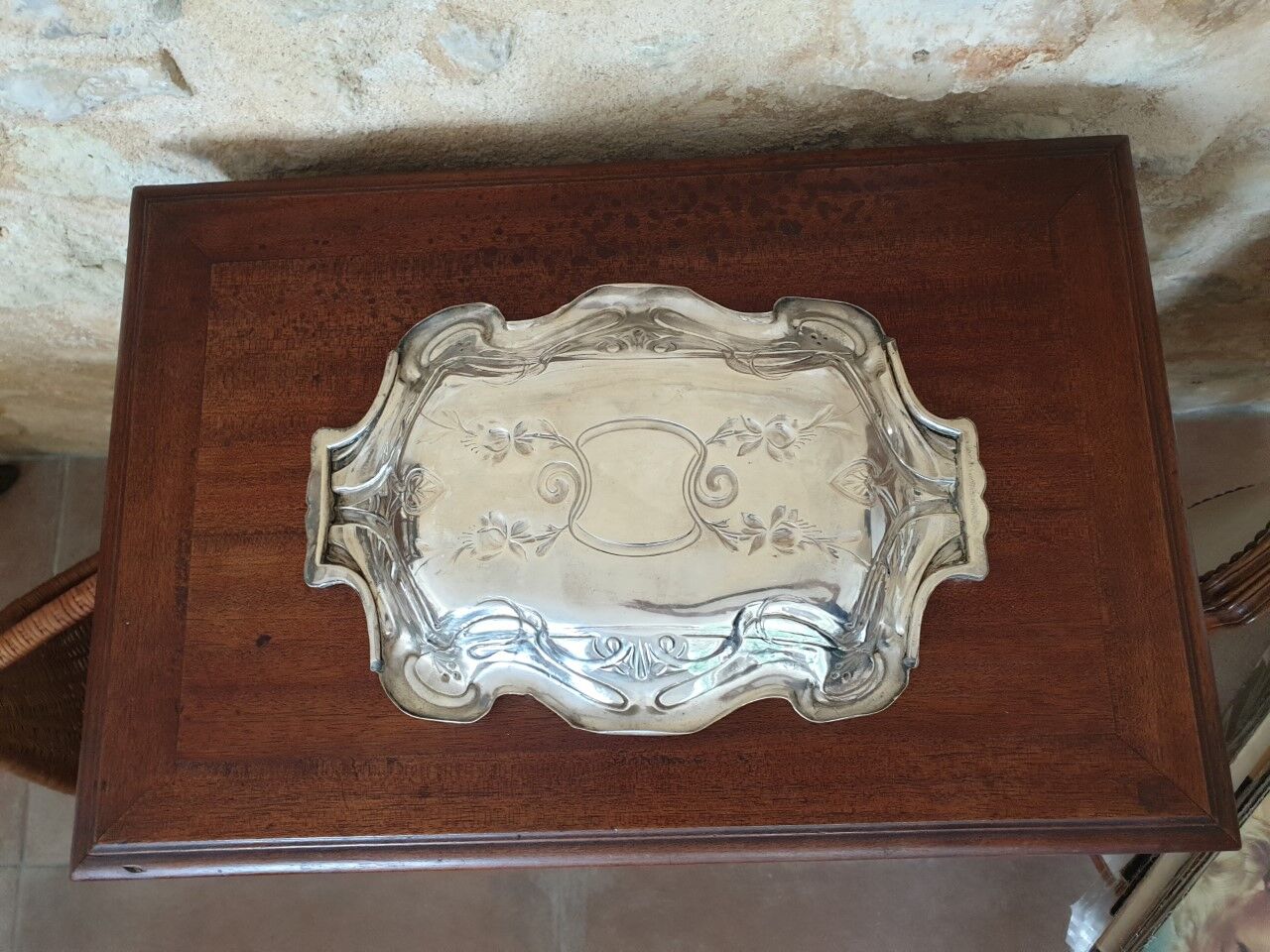 Antique silver metal dish